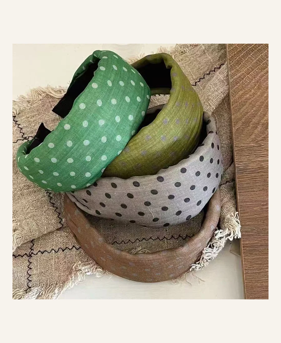 Original product reference photograph of Wide Linen Polka-Dot Headband WL-023